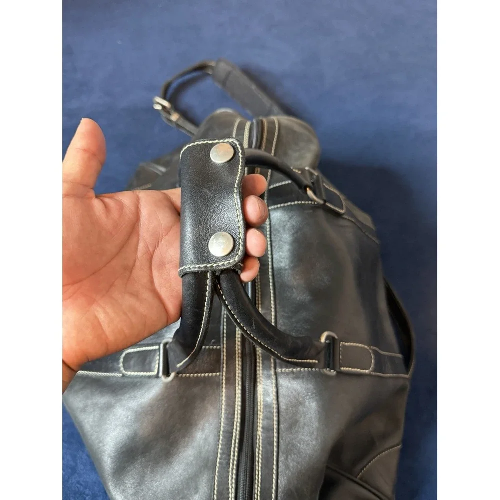 Vtg Roots Canada XL Black Leather Duffel Bag Made in Canada